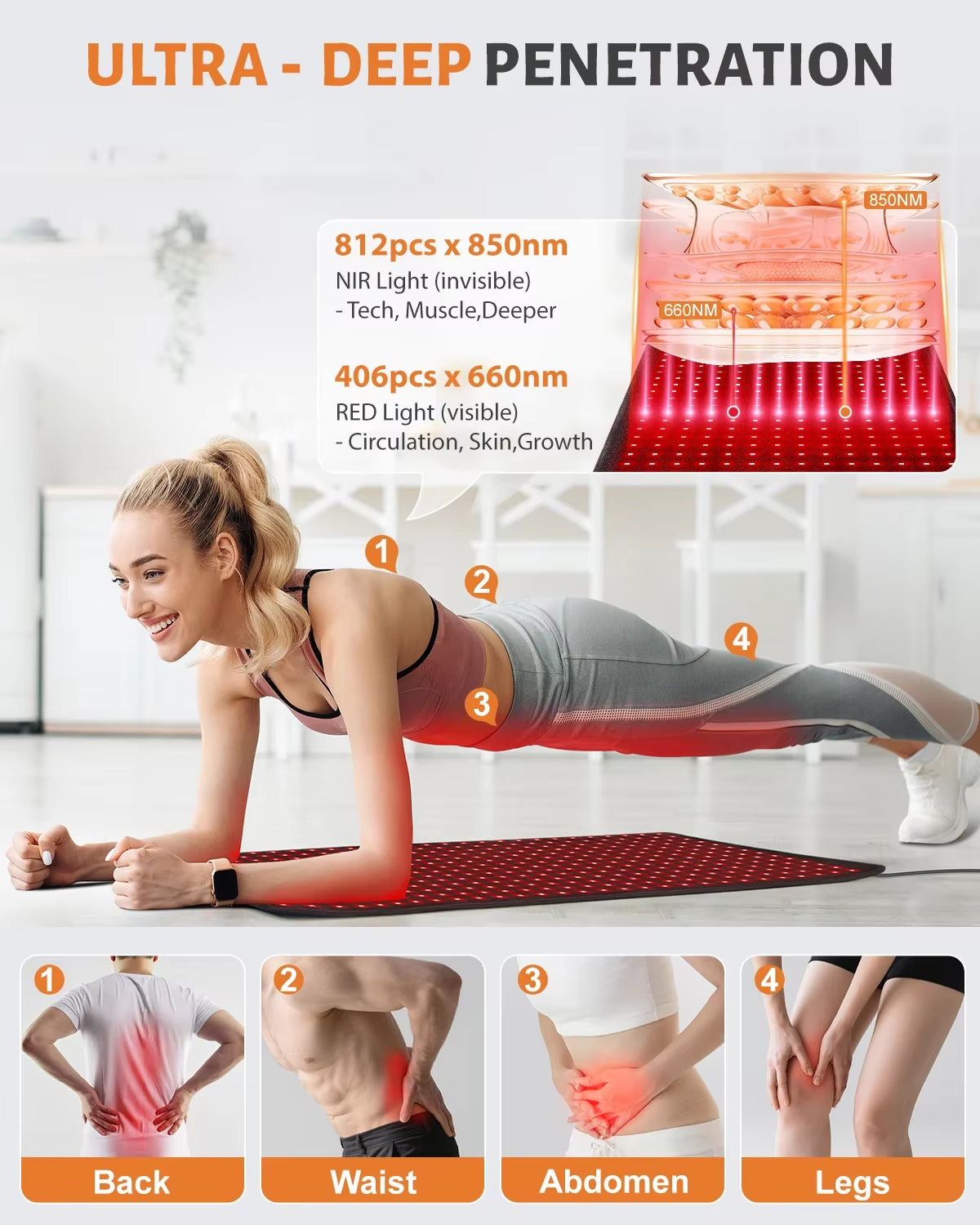 406Pcs Leds Red Light Therapy Heating Larger Pad 660Nm Waist Back Shoulder Muscle Pain Yogamat Relief Relax Infrared Light 850Nm